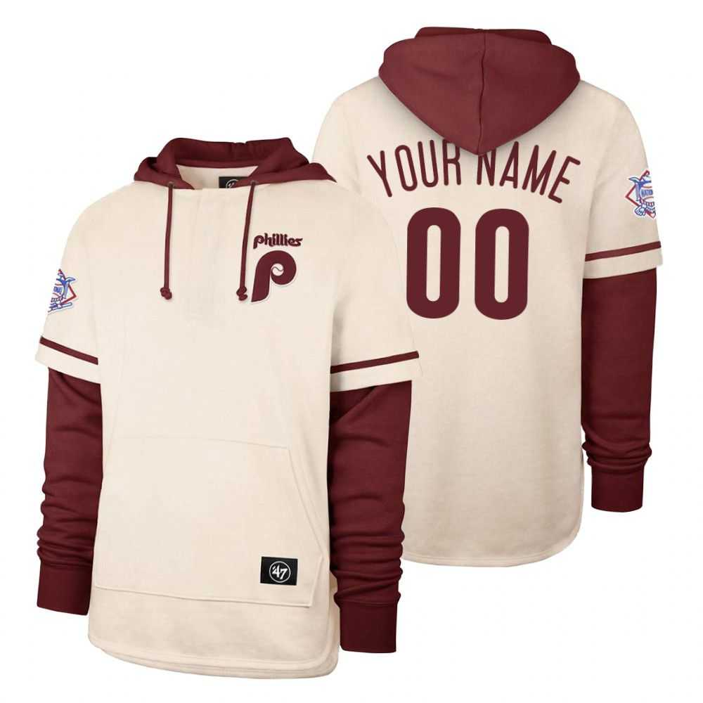Men Philadelphia Phillies 00 Your name Cream 2021 Pullover Hoodie MLB Jersey